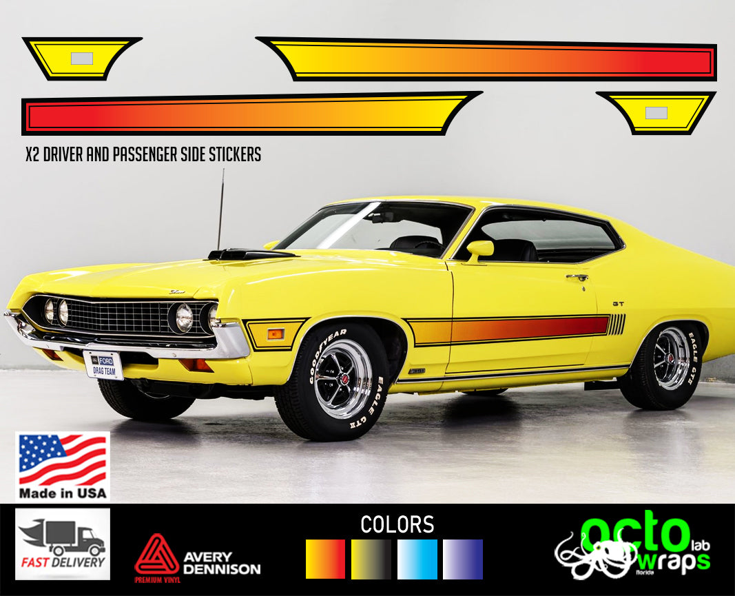 Ford Torino GT Fastback doors side rocker stripes decal stickers – Octo ...