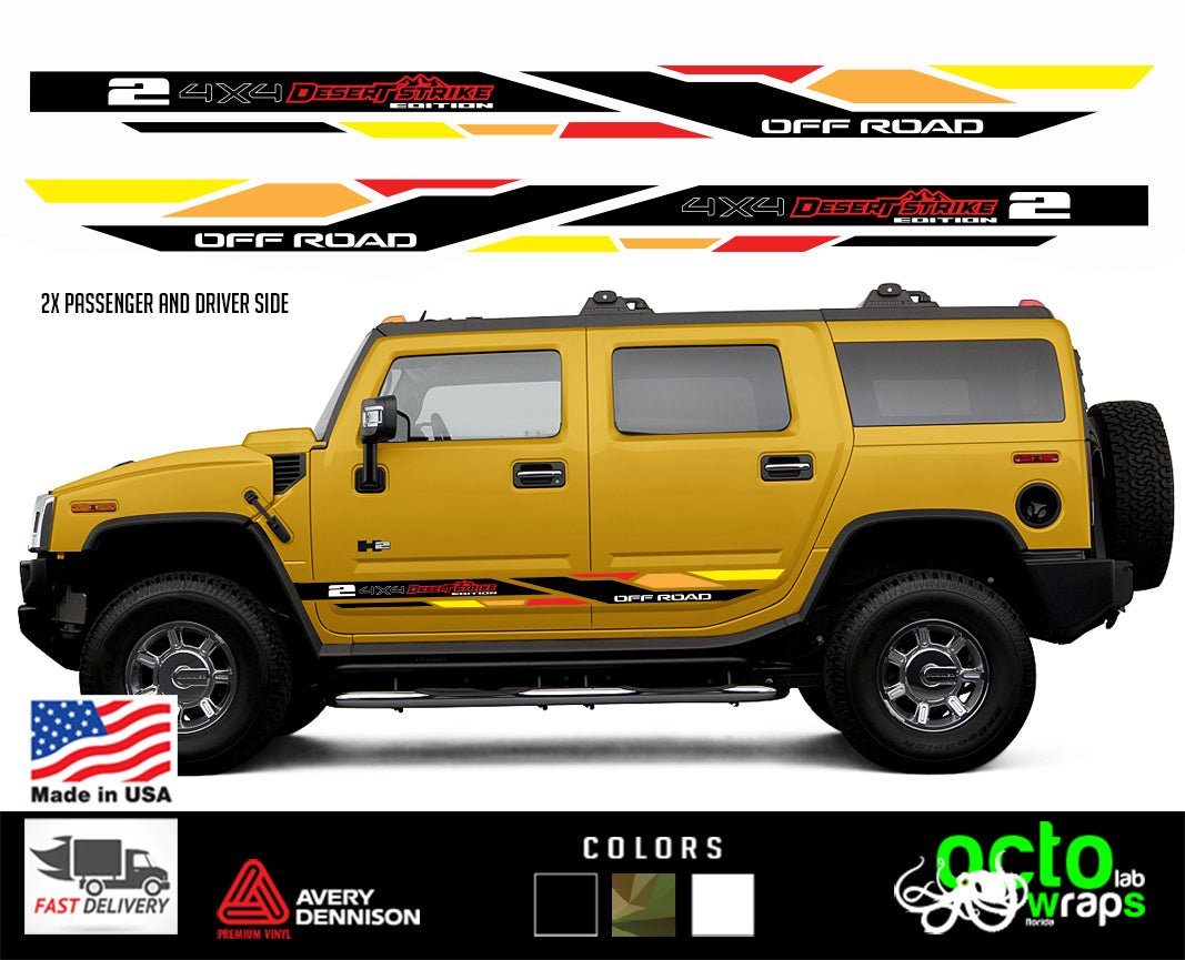 Hummer H2 4X4 Desert Strike edition rocker stripes decal stickers ...