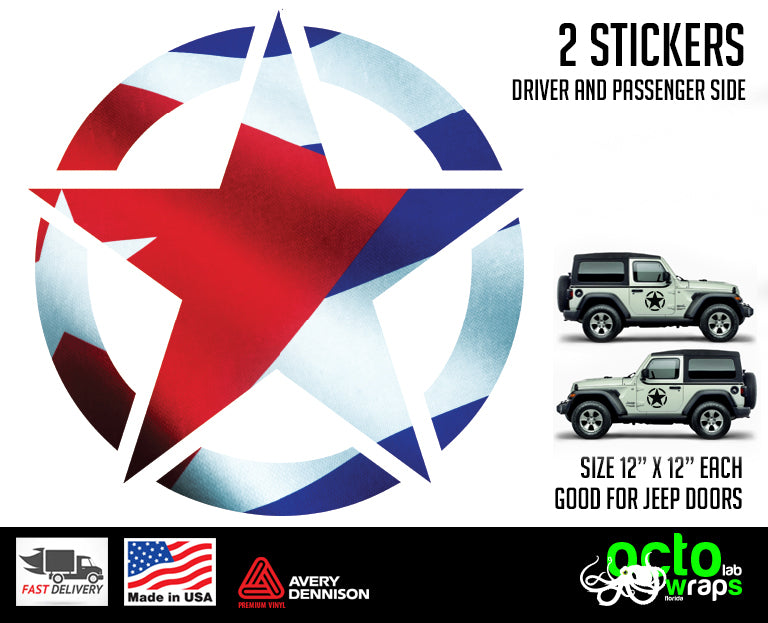 Jeep Waving FLAG Stars 2X doors decal stickers